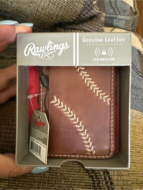 Rawlings Brown Leather Wallet Red Accent NWT